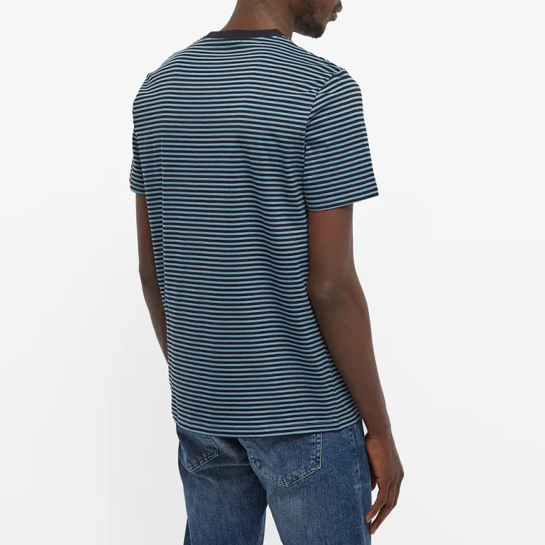 FRED PERRY FINE STRIPE HEAVYWEIGHT COTTON T-SHIRT NAVY/LIGHT BLUE RRP £65 NEW