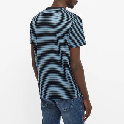 FRED PERRY FINE STRIPE HEAVYWEIGHT COTTON T-SHIRT NAVY/LIGHT BLUE RRP £65 NEW