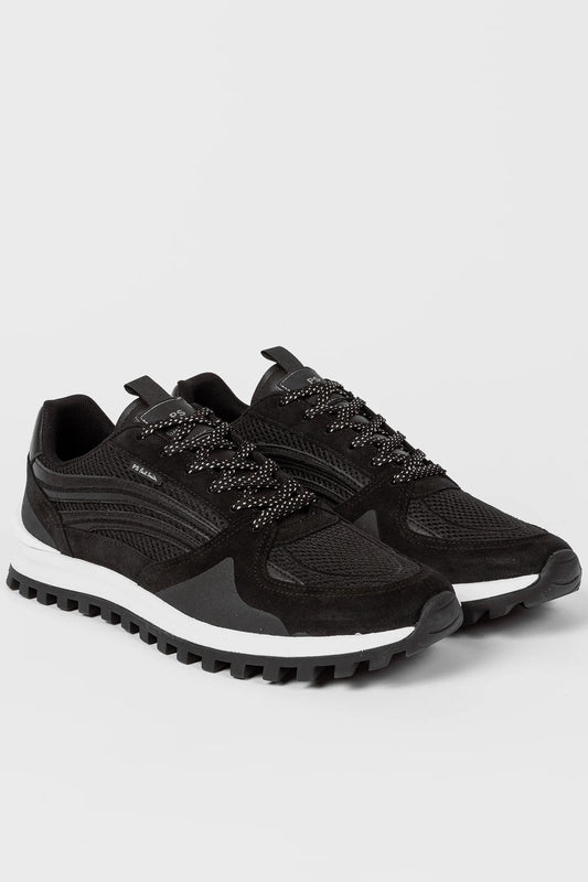 PAUL SMITH PS MARINO MIXED MEDIA LOW TOP TRAINERS BLACK RRP £195 BNIB