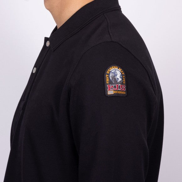 PARAJUMPERS OBERON LONG SLEEVE PIQUE COTTON POLO SHIRT BLACK 2XL RRP £120 BNWT