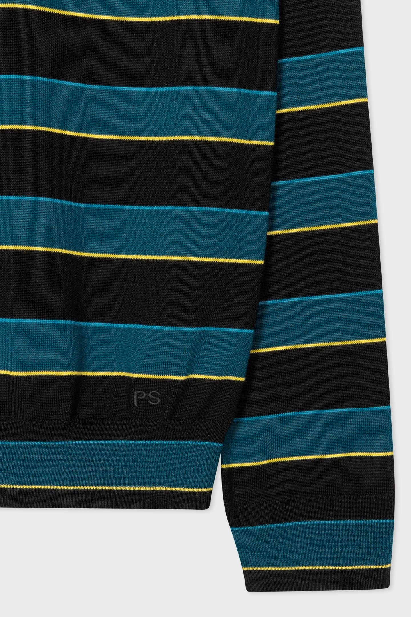 PAUL SMITH MERINO WOOL CREW NECK JUMPER BLACK/BLUE STRIPES XL RRP £209 BNWT