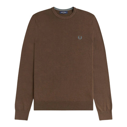 FRED PERRY CLASSIC CREW NECK MERINO WOOL JUMPER BURNT TOBACCO XL RRP £130 BNWT