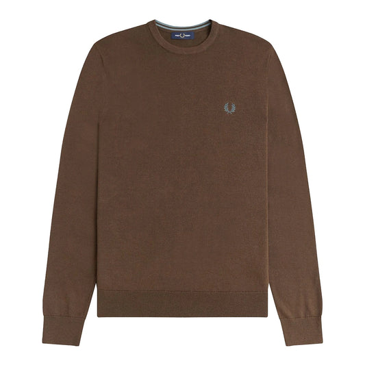 FRED PERRY CLASSIC CREW NECK MERINO WOOL JUMPER BURNT TOBACCO XL RRP £130 BNWT