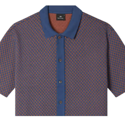 PAUL SMITH PS SHORT SLEEVE JACQUARD BUTTON UP POLO JUMPER NAVY XL RRP £140 BNWT