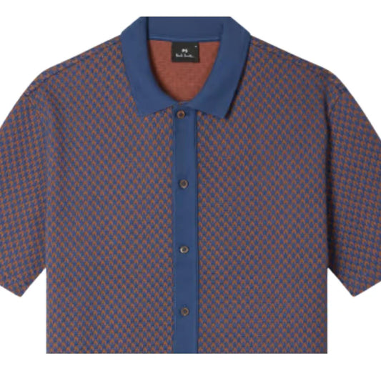 PAUL SMITH PS SHORT SLEEVE JACQUARD BUTTON UP POLO JUMPER NAVY XL RRP £140 BNWT