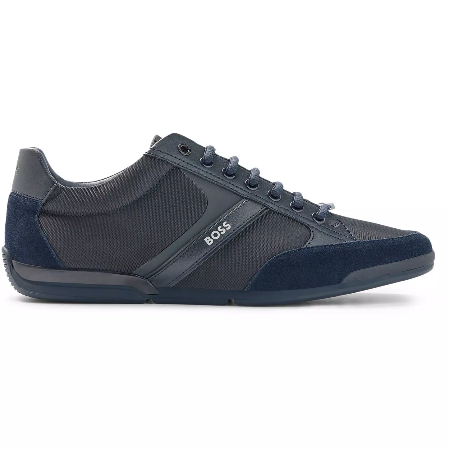 HUGO BOSS SATURN MIXED MEDIA LOW TOP TRAINERS NAVY BLUE UK 9 RRP £189 BNIB