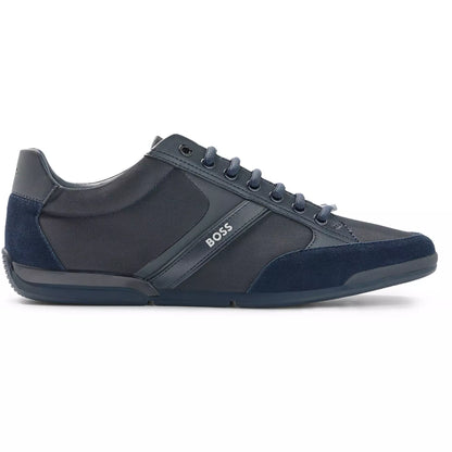 HUGO BOSS SATURN MIXED MEDIA LOW TOP TRAINERS NAVY BLUE UK 9 RRP £189 BNIB