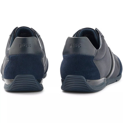 HUGO BOSS SATURN MIXED MEDIA LOW TOP TRAINERS NAVY BLUE UK 9 RRP £189 BNIB