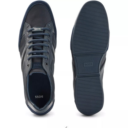 HUGO BOSS SATURN MIXED MEDIA LOW TOP TRAINERS NAVY BLUE UK 9 RRP £189 BNIB