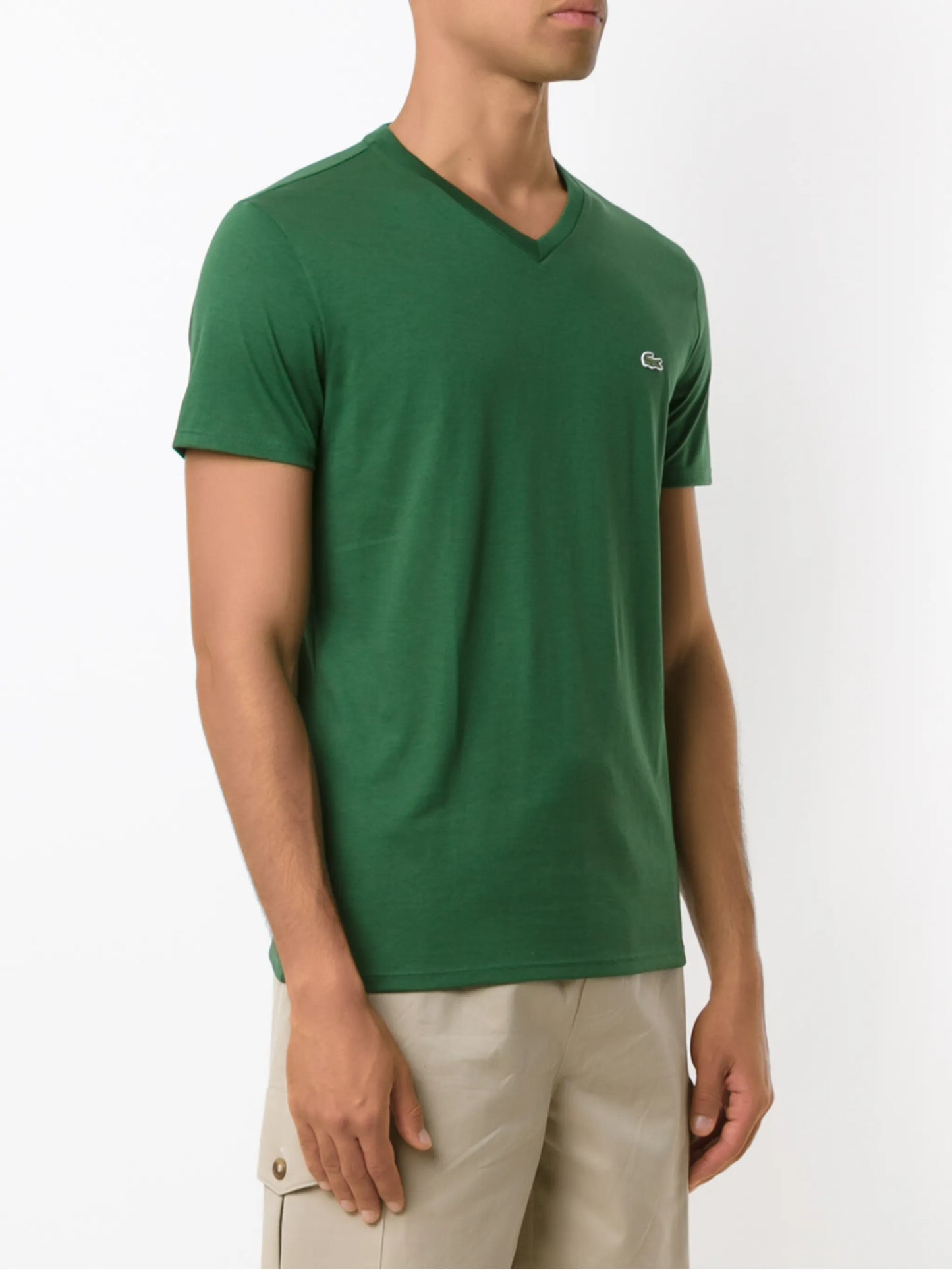 LACOSTE V-NECK CROC LOGO COTTON T-SHIRT GREEN 3XL RRP £55 BNWT