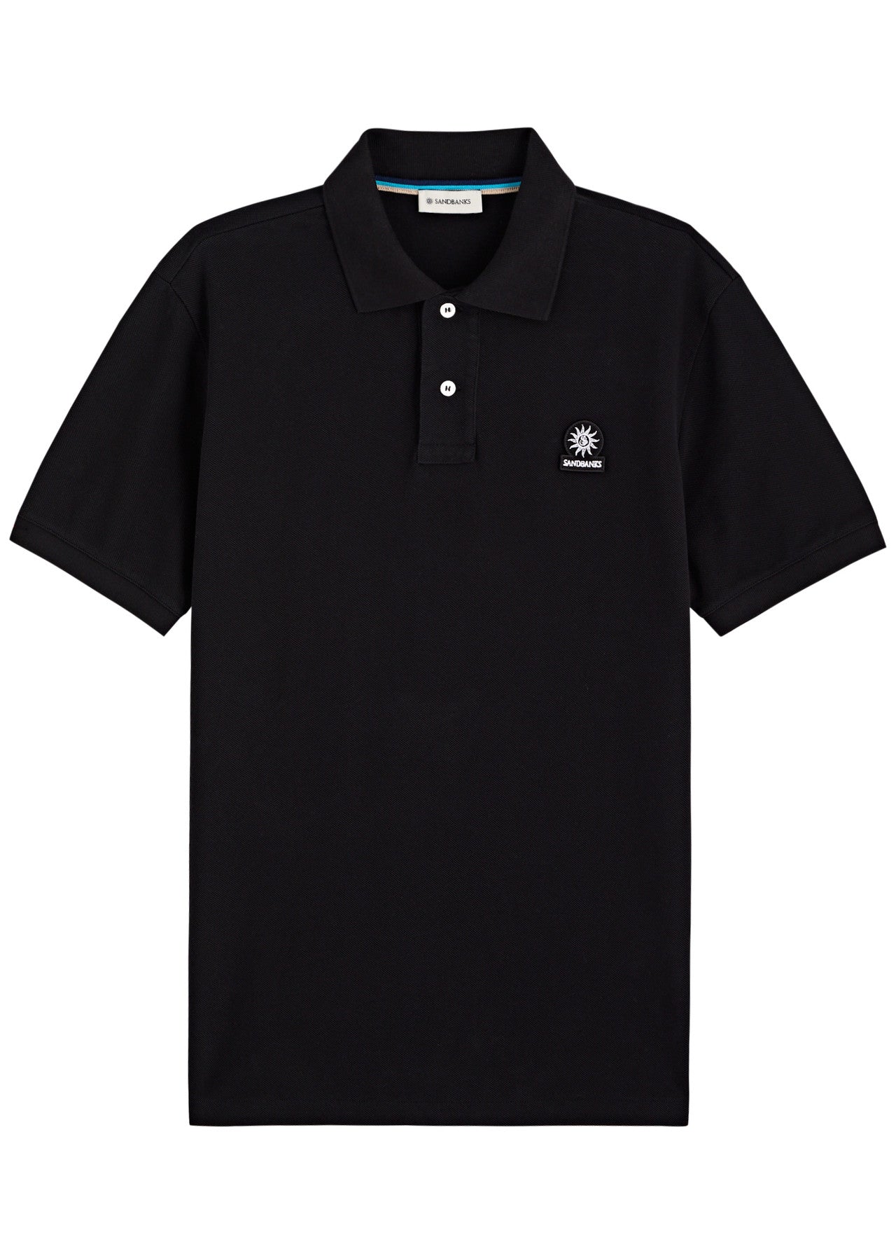 SANDBANKS BADGE LOGO POLO SHIRT BLACK MEDIUM RRP £115 BNWT