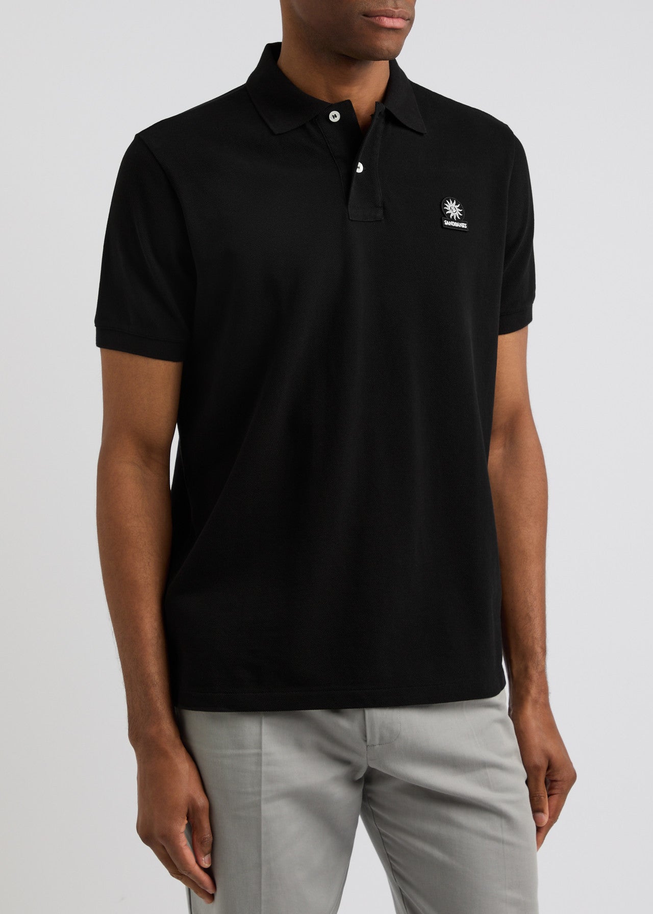 SANDBANKS BADGE LOGO POLO SHIRT BLACK MEDIUM RRP £115 BNWT