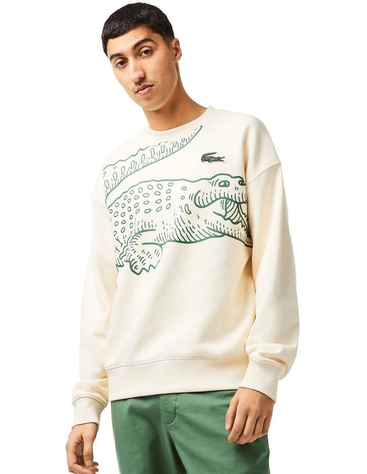 LACOSTE LARGE CROC LOGO CREW NECK COTTON SWEATSHIRT CREAM 2XL RRP £135 BNWT