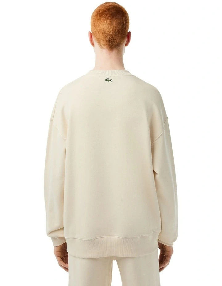 LACOSTE LARGE CROC LOGO CREW NECK COTTON SWEATSHIRT CREAM 2XL RRP £135 BNWT