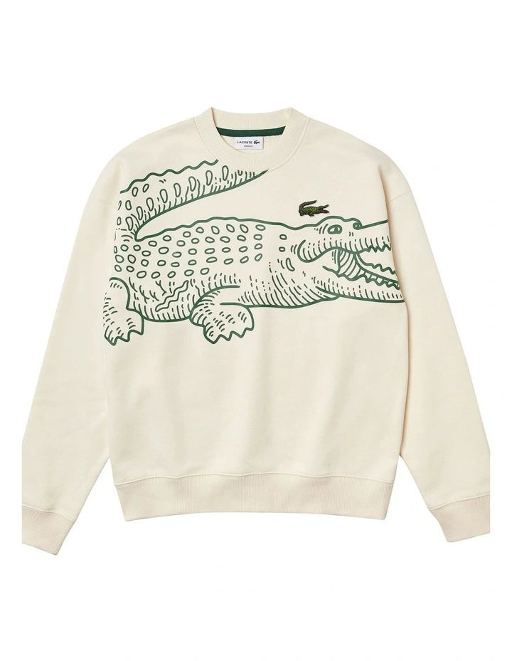 LACOSTE LARGE CROC LOGO CREW NECK COTTON SWEATSHIRT CREAM 2XL RRP £135 BNWT