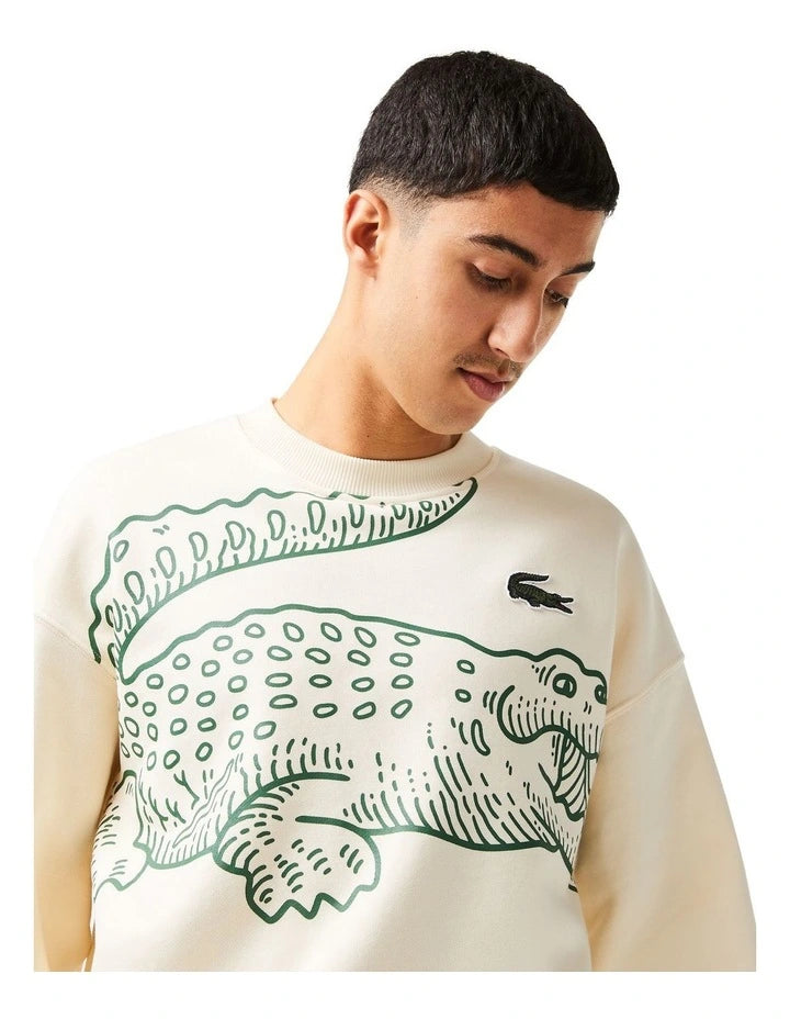 LACOSTE LARGE CROC LOGO CREW NECK COTTON SWEATSHIRT CREAM 2XL RRP £135 BNWT