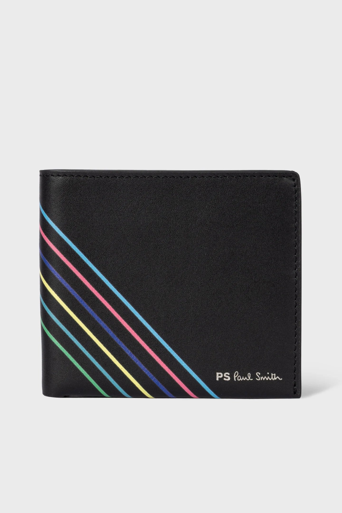 PAUL SMITH PS LEATHER BI-FOLD SPORTS STRIPE WALLET BLACK RRP £130 NEW IN BOX