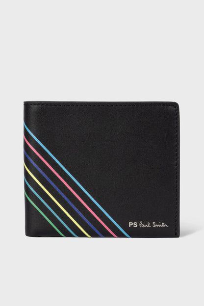 PAUL SMITH PS LEATHER BI-FOLD SPORTS STRIPE WALLET BLACK RRP £130 NEW IN BOX