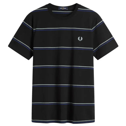 FRED PERRY FINE STRIPE T-SHIRT BLACK/STOCKPORT BLUE/NAVY MEDIUM RRP £55 BNWT