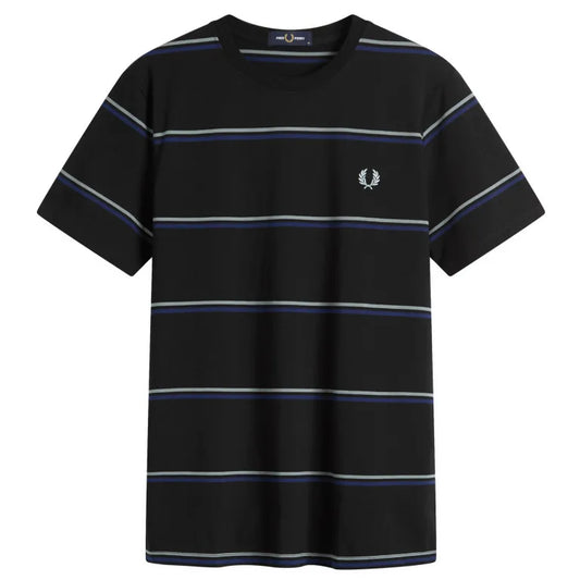 FRED PERRY FINE STRIPE T-SHIRT BLACK/STOCKPORT BLUE/NAVY MEDIUM RRP £55 BNWT