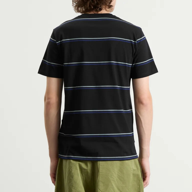 FRED PERRY FINE STRIPE T-SHIRT BLACK/STOCKPORT BLUE/NAVY MEDIUM RRP £55 BNWT
