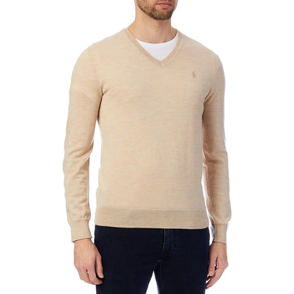 POLO RALPH LAUREN SLIM FIT MERINO WOOL V-NECK JUMPER BEIGE 2XL RRP £129 BNWT