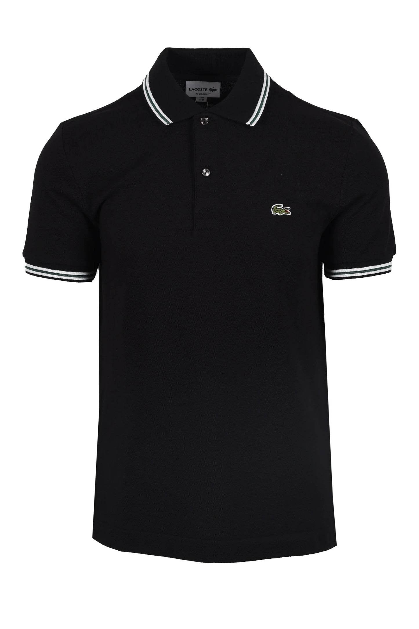 LACOSTE TIPPED PIQUE COTTON POLO SHIRT BLACK RRP £105 BNWT