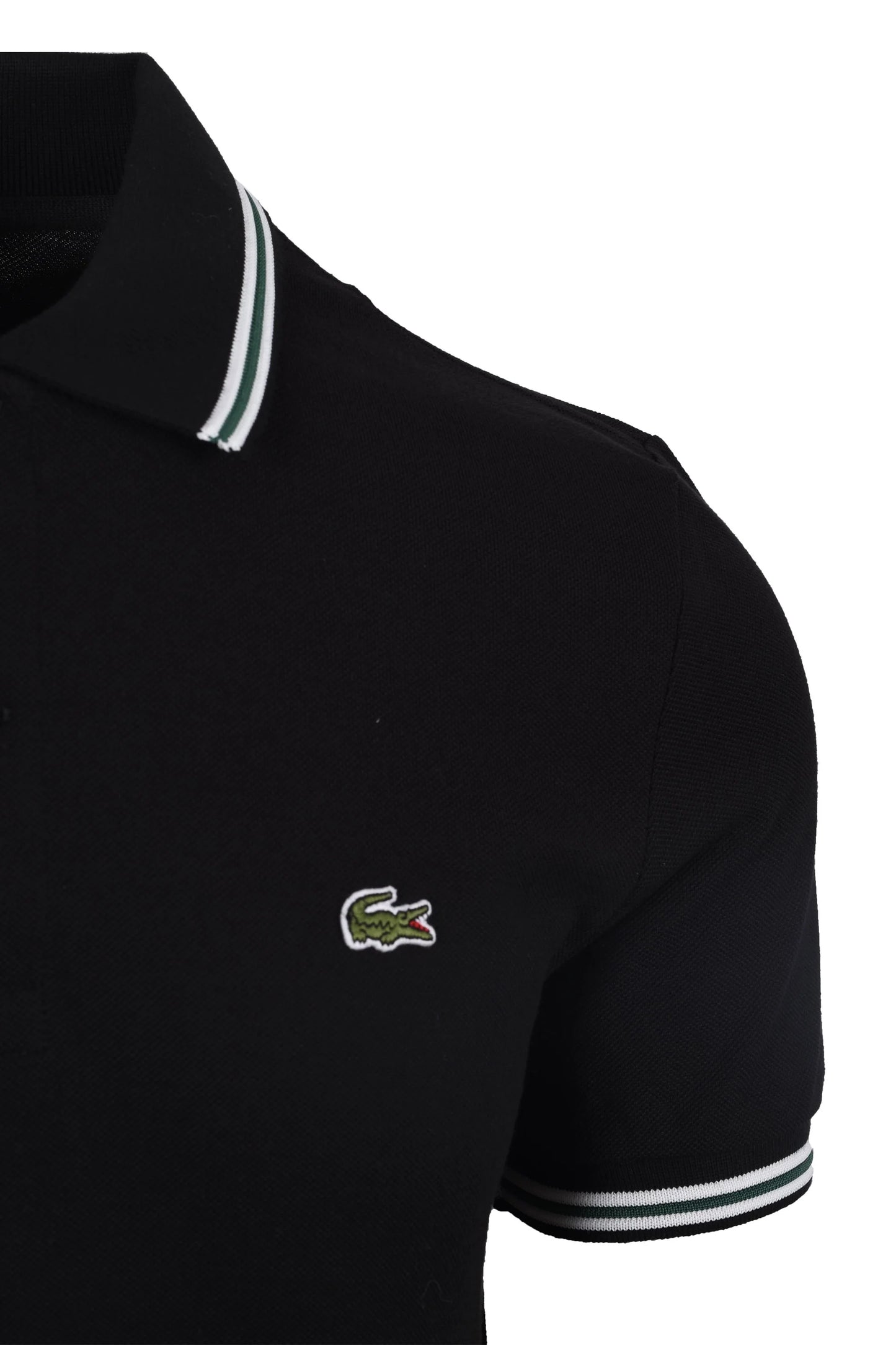 LACOSTE TIPPED PIQUE COTTON POLO SHIRT BLACK RRP £105 BNWT