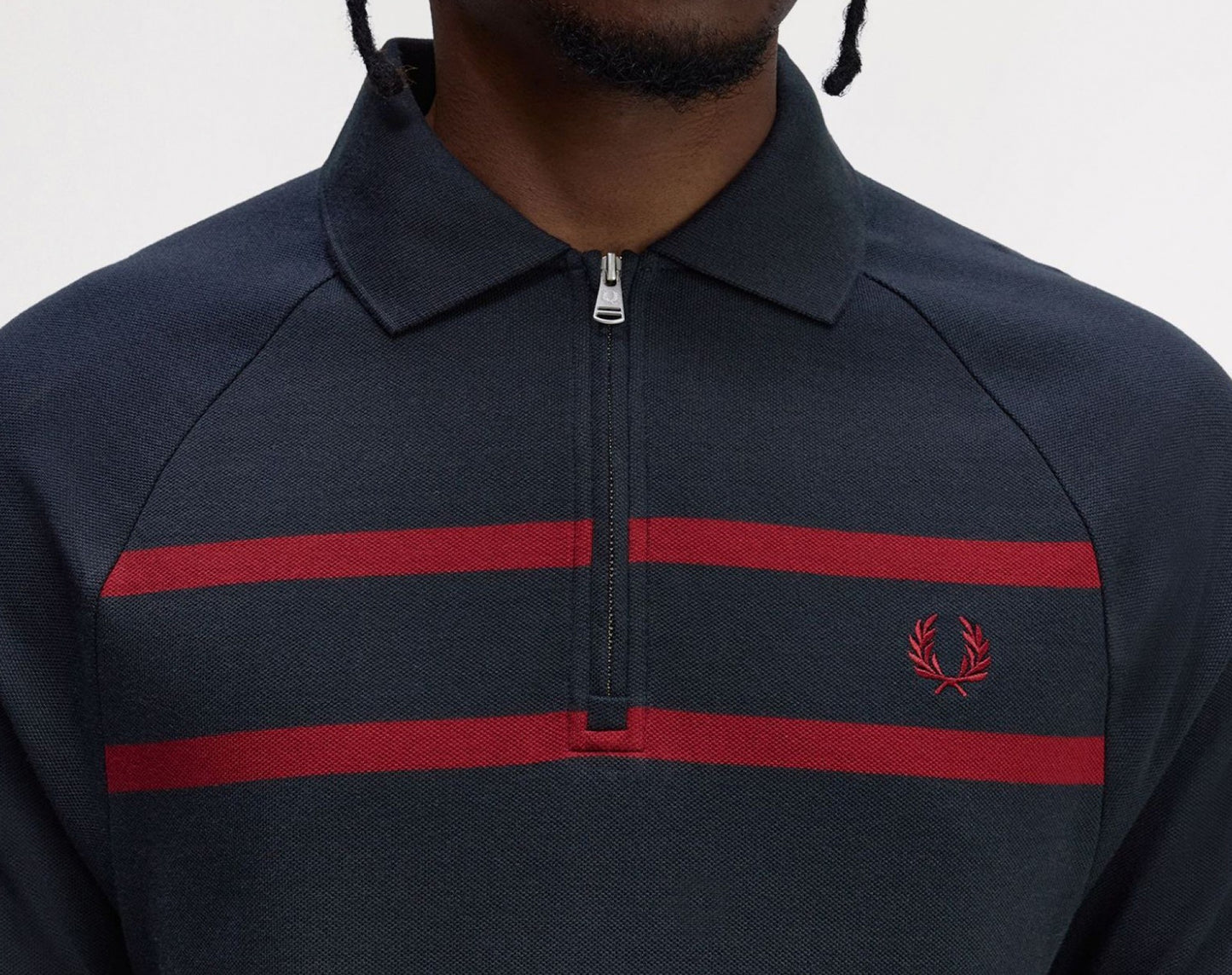 FRED PERRY ZIP NECK PIQUE COTTON STRIPED POLO SHIRT NAVY/RED XL RRP £90 BNWT