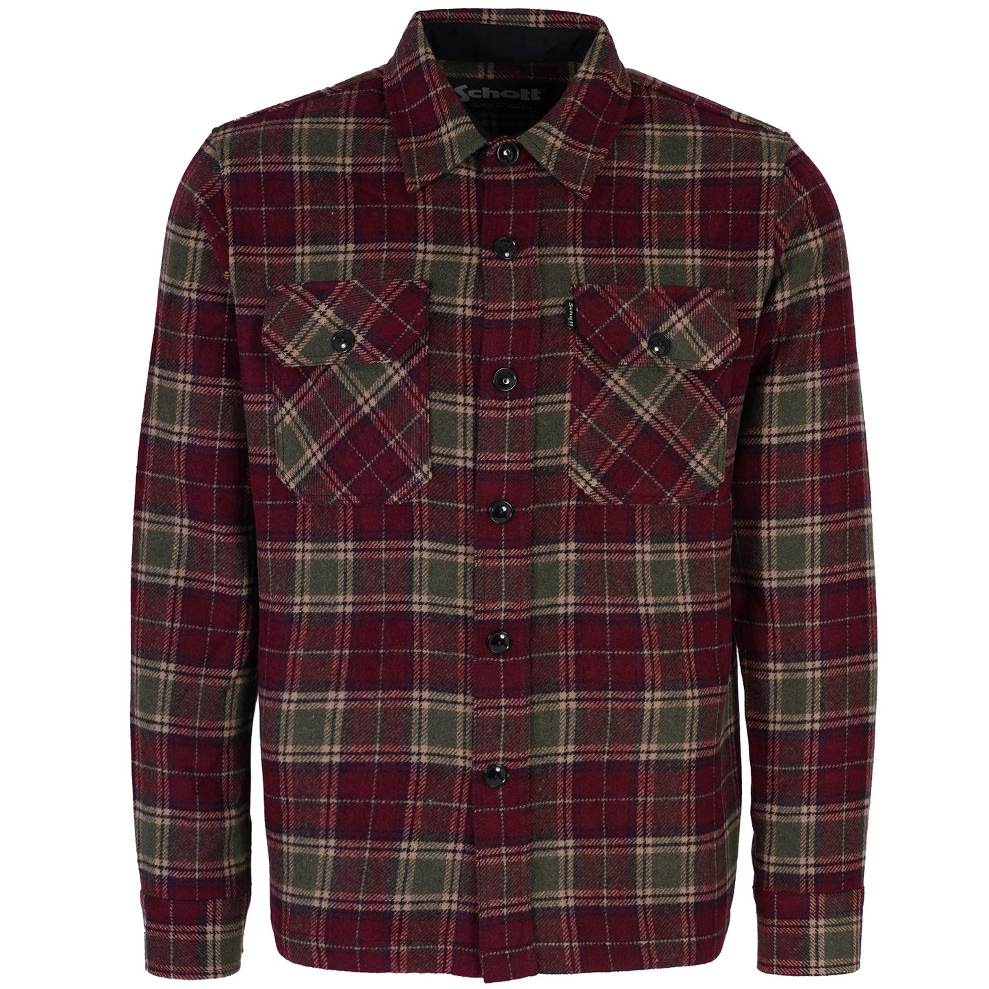 SCHOTT NYC CARL COTTON PLAID CHECK LONG SLEEVE SHIRT BURGUNDY M RRP £129 BNWT