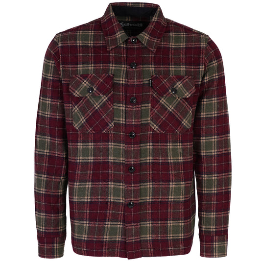 SCHOTT NYC CARL COTTON PLAID CHECK LONG SLEEVE SHIRT BURGUNDY M RRP £129 BNWT