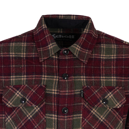 SCHOTT NYC CARL COTTON PLAID CHECK LONG SLEEVE SHIRT BURGUNDY M RRP £129 BNWT