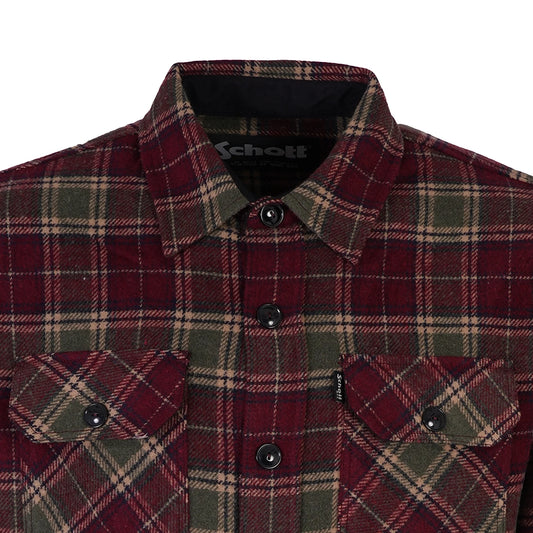 SCHOTT NYC CARL COTTON PLAID CHECK LONG SLEEVE SHIRT BURGUNDY M RRP £129 BNWT