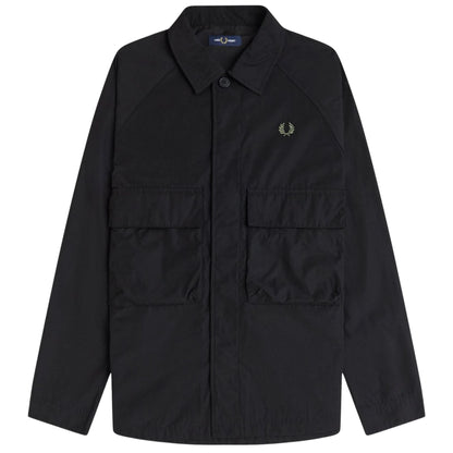 FRED PERRY RAGLAN UTILITY OVERSHIRT SHACKET JACKET BLACK 2XL RRP £150 BNWT