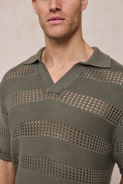 RAITH FRATTINA CROCHET KNIT COTTON POLO SHIRT SAGE GREEN 2XL RRP £70 BNWT