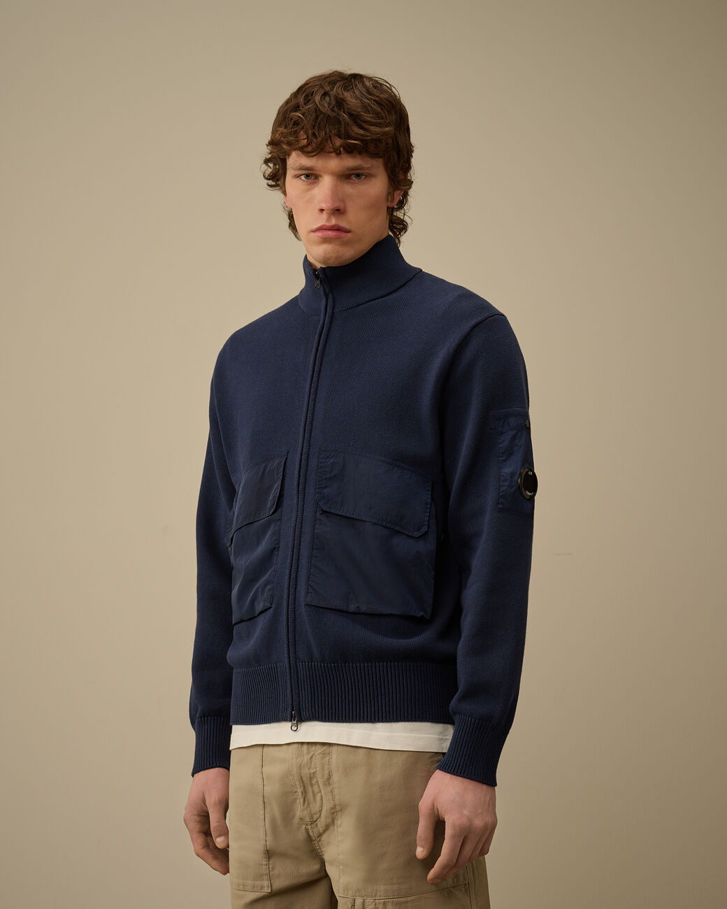 CP COMPANY MIXED MEDIA LENS KNIT ZIP CARDIGAN JACKET NAVY LARGE RRP £415 BNWT