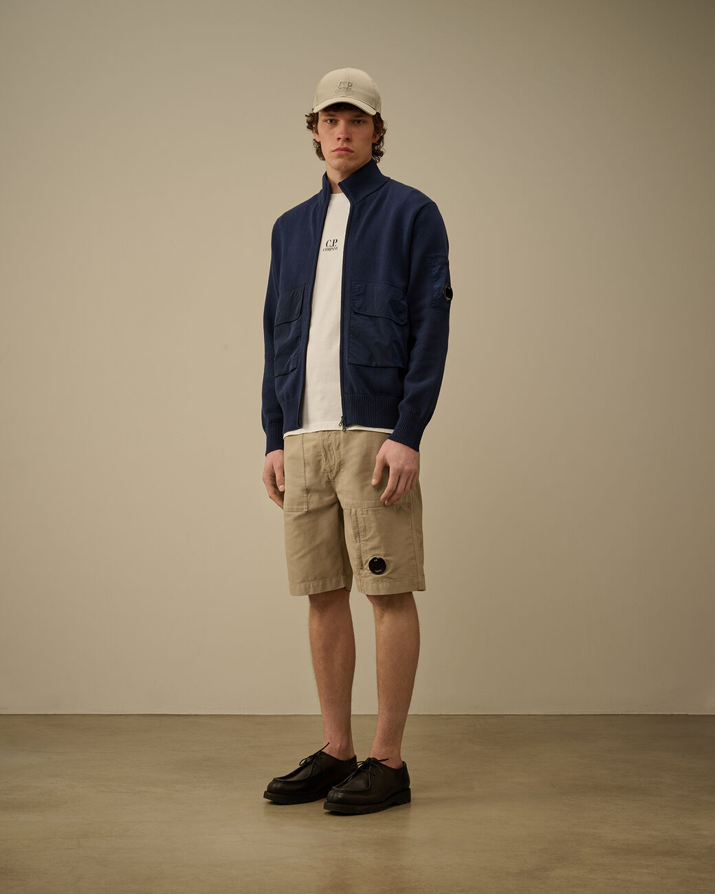 CP COMPANY MIXED MEDIA LENS KNIT ZIP CARDIGAN JACKET NAVY LARGE RRP £415 BNWT