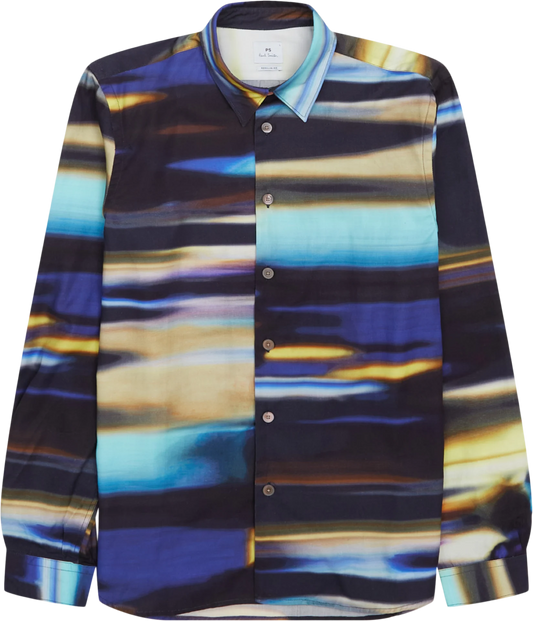 PAUL SMITH PS LYOCELL/COTTON ABSTRACT LONG SLEEVE SHIRT NAVY L RRP £145 BNWT