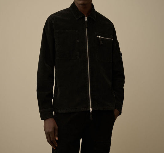 C.P. COMPANY LENS CORDUROY COTTON ZIPPED OVERSHIRT JACKET BLACK XL RRP £375 BNWT