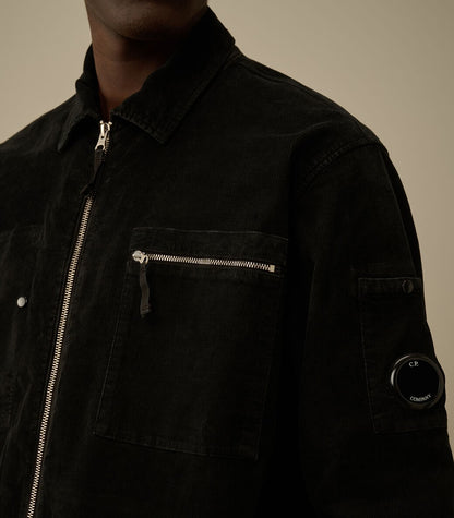 C.P. COMPANY LENS CORDUROY COTTON ZIPPED OVERSHIRT JACKET BLACK XL RRP £375 BNWT