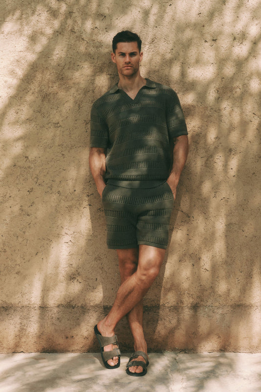 RAITH FRATTINA CROCHET KNIT COTTON POLO SHIRT SAGE GREEN 2XL RRP £70 BNWT