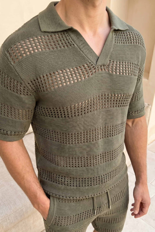 RAITH FRATTINA CROCHET KNIT COTTON POLO SHIRT SAGE GREEN 2XL RRP £70 BNWT