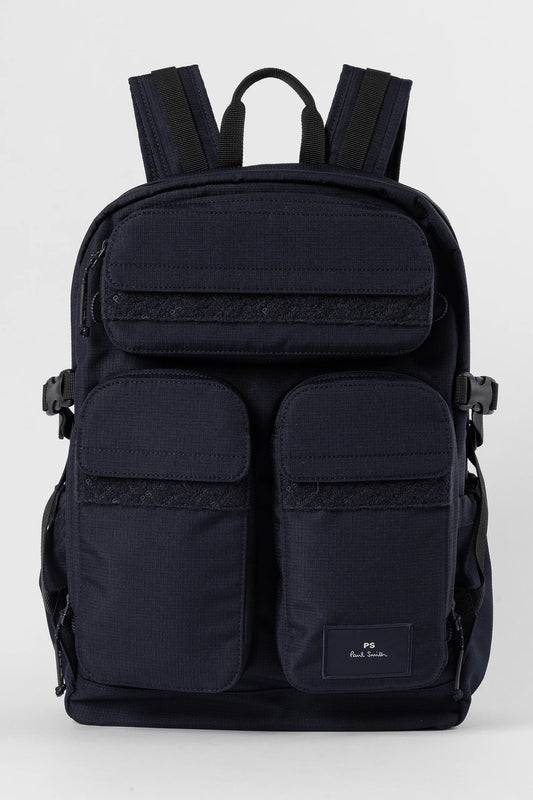 PAUL SMITH PS ZIPPED MULTI POCKET POLYESTER BACKPACK NAVY BLUE RRP £300 BNWT