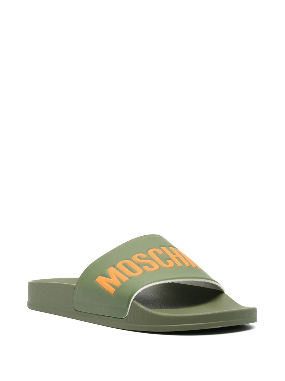 MOSCHINO MILITARY GREEN PVC STRAP SLIDES POOL BEACH UK 9 RRP £110 BRAND NEW