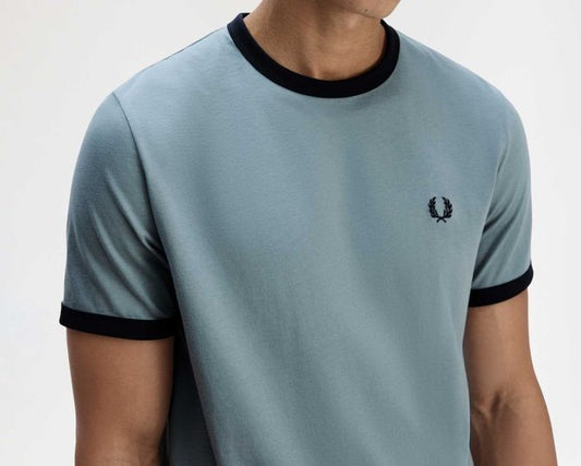 FRED PERRY RINGER COTTON T-SHIRT STOCKPORT BLUE 2XL RRP £50 BNWT