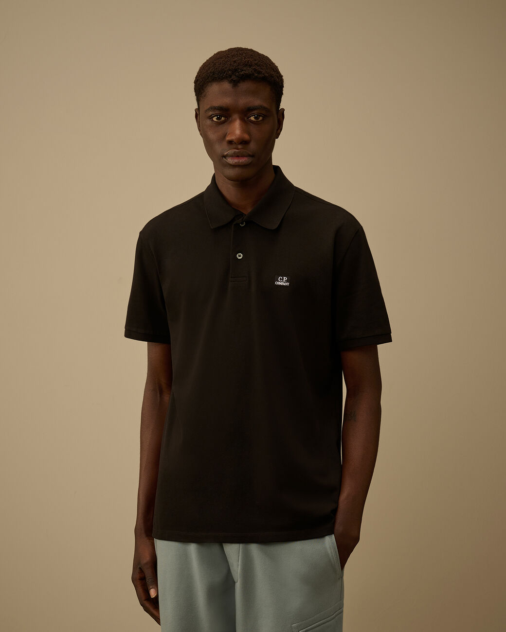 CP COMPANY LOGO COTTON POLO SHIRT BLACK MEDIUM RRP £130 BNWT