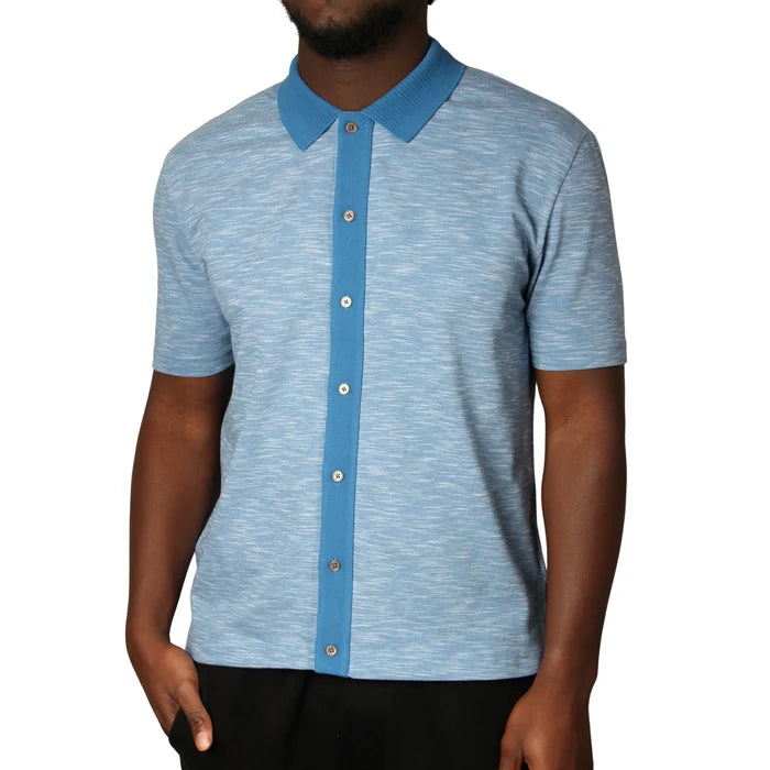 PAUL SMITH BUTTON THROUGH POLO SHIRT BLUE MARL 2XL RRP £115 BNWT