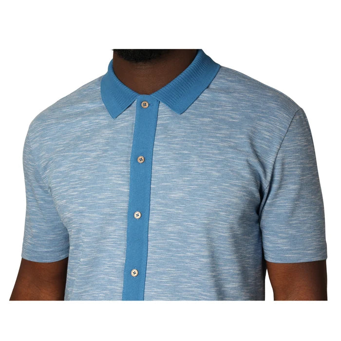 PAUL SMITH BUTTON THROUGH POLO SHIRT BLUE MARL 2XL RRP £115 BNWT