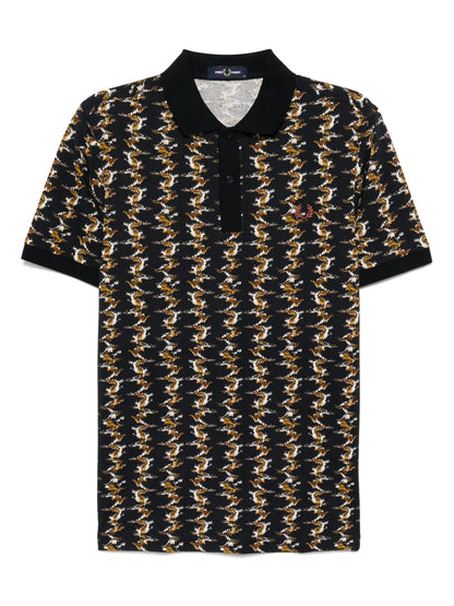 FRED PERRY PIQUE COTTON GRAPHIC PRINT POLO SHIRT NAVY 2XL RRP £95 BNWT
