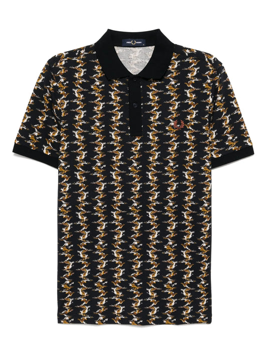 FRED PERRY PIQUE COTTON GRAPHIC PRINT POLO SHIRT NAVY 2XL RRP £95 BNWT